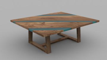 Square Conference Table With Epoxy Rivers & Wooden Base