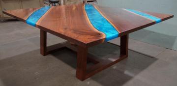 Square Conference Table With Epoxy Rivers & Wooden Base