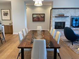 Distressed Walnut River Dining Table With Clear Epoxy 1