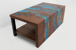 Walnut Waterfall Coffee Table With LED Lights & Blue Ep