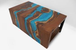 Walnut Waterfall Coffee Table With LED Lights & Blue Ep