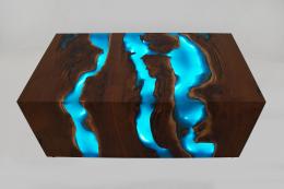 Walnut Waterfall Coffee Table With LED Lights & Blue Ep