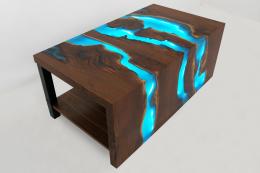 Walnut Waterfall Coffee Table With LED Lights & Blue Ep