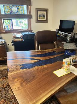 L Shaped Live Edge Desk With Adjustable Height Function