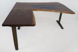 L Shaped Live Edge Desk With Adjustable Height Function