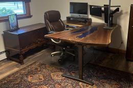 L Shaped Live Edge Desk With Adjustable Height Function