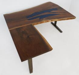 L Shaped Live Edge Desk With Adjustable Height Function