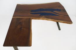 L Shaped Live Edge Desk With Adjustable Height Function