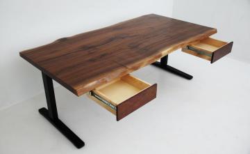 Custom Made Desk With Live Edge & Uplift Base Home Offi