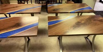 Epoxy Conference Table With Walnut Wood & Blue Epoxy 8