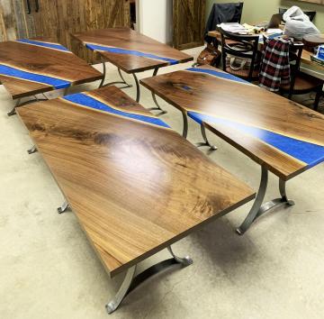 Epoxy Conference Table With Walnut Wood & Blue Epoxy 9
