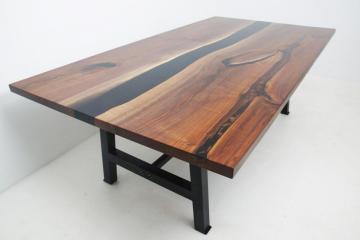 Custom Conference Table With Walnut Wood & Black Epoxy