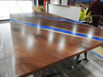 Epoxy Conference Table With Walnut Wood & Blue Epoxy
