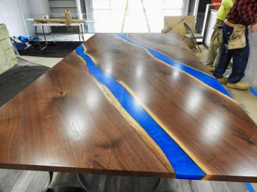 Epoxy Conference Table With Walnut Wood & Blue Epoxy 5