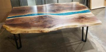 Custom Live Edge Conference Table With Blue Epoxy