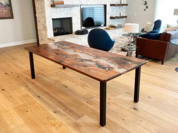 Custom Epoxy Dining Room Table With Walnut Wood
