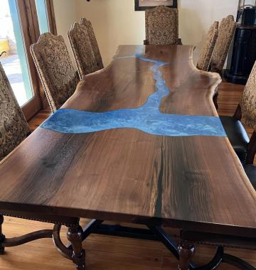 Custom Live Edge Dining Table With CNC Engraving Of Col