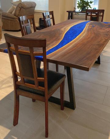 Walnut Dining Table With Blue Epoxy