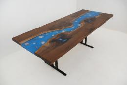 Walnut Coffee Table With Blue Epoxy & Embedded Seashell