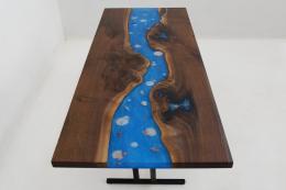 Walnut Coffee Table With Blue Epoxy & Embedded Seashell