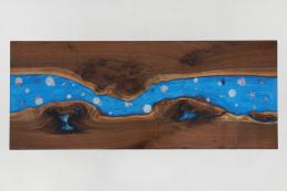 Walnut Coffee Table With Blue Epoxy & Embedded Seashell