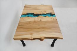 Elm Coffee Table With Translucent Blue Epoxy 0050 5