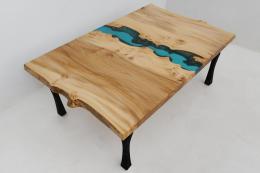 Elm Coffee Table With Translucent Blue Epoxy 0050