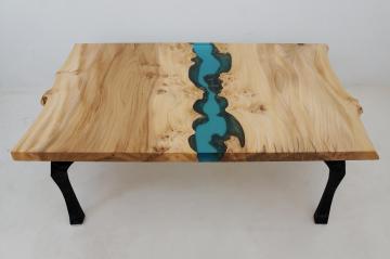 Elm Coffee Table With Translucent Blue Epoxy