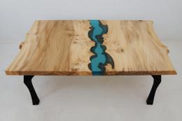 Elm Coffee Table With Translucent Blue Epoxy 0050 4