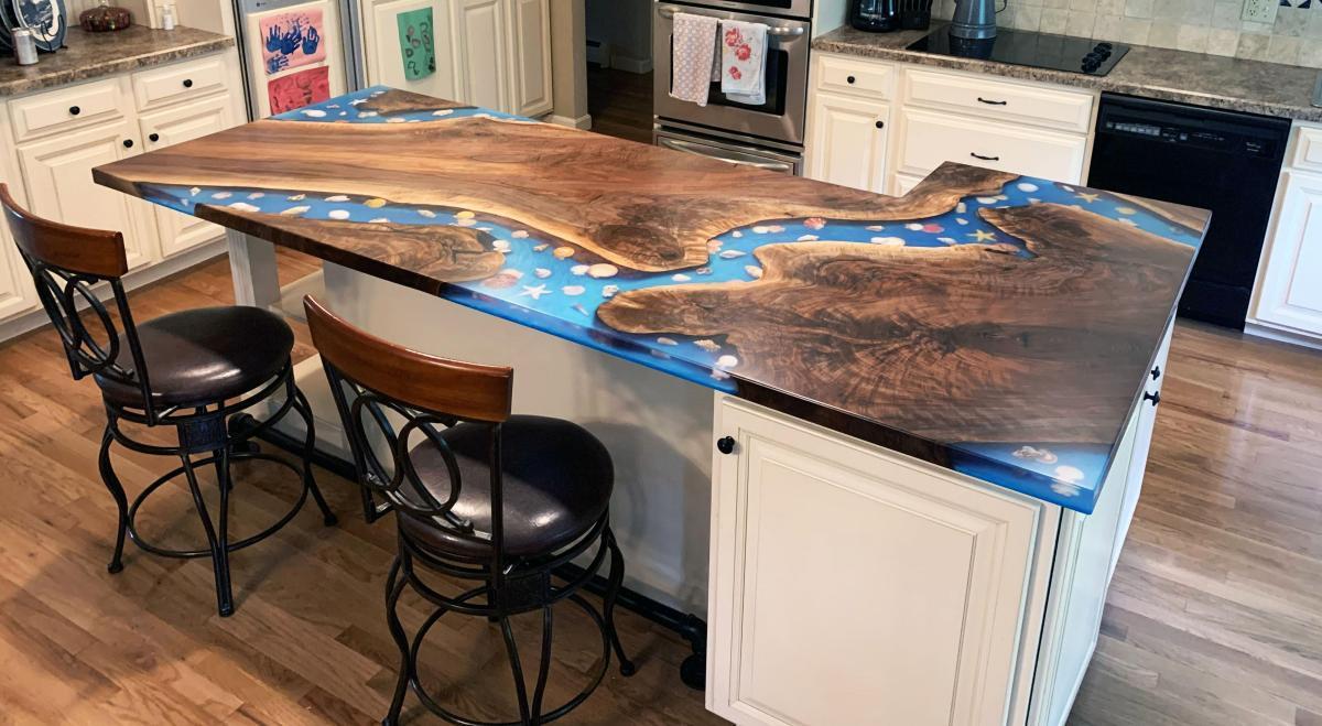 Image Custom Epoxy Table With Embedded Seashells