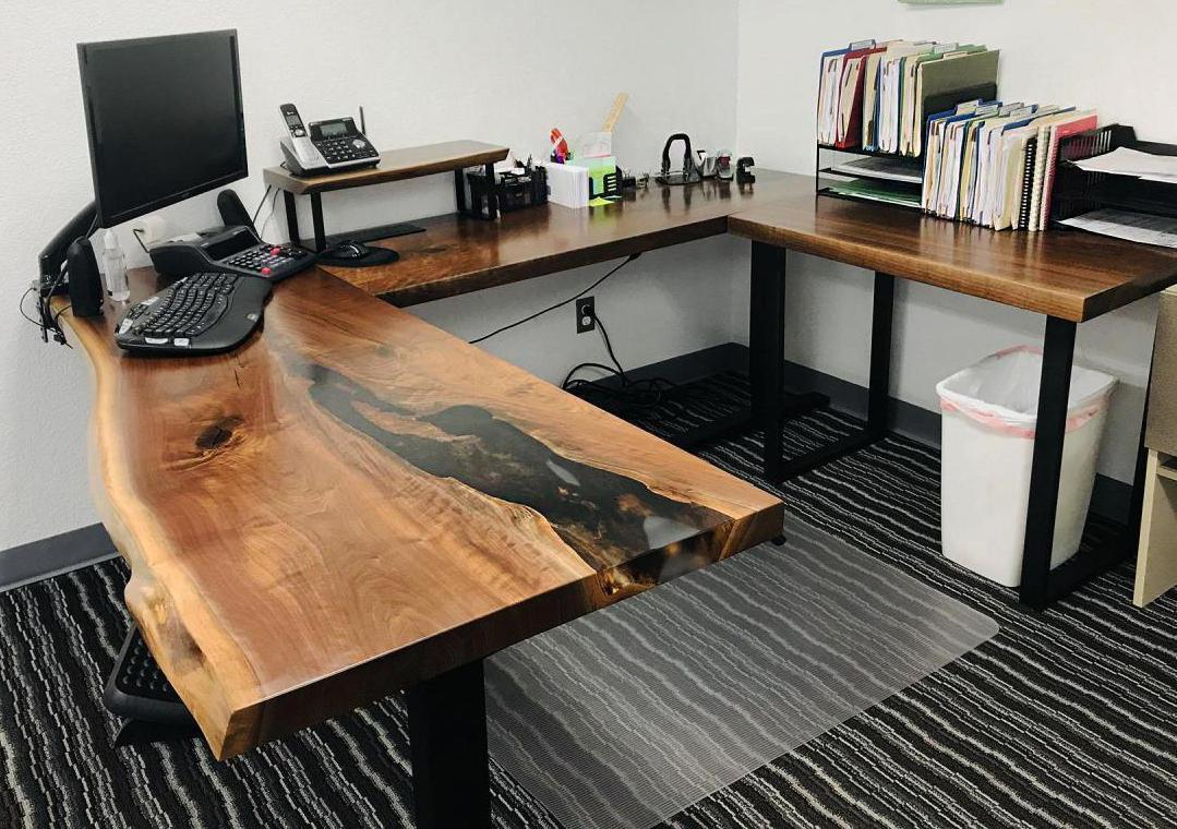 Image Live Edge Standing Desk With Clear Epoxy