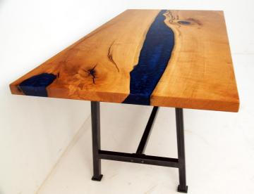 Custom Made Dining Table With Blue Epoxy - Multi Purpos