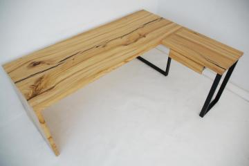 Custom Made Desk With Elm Wood & Black Epoxy