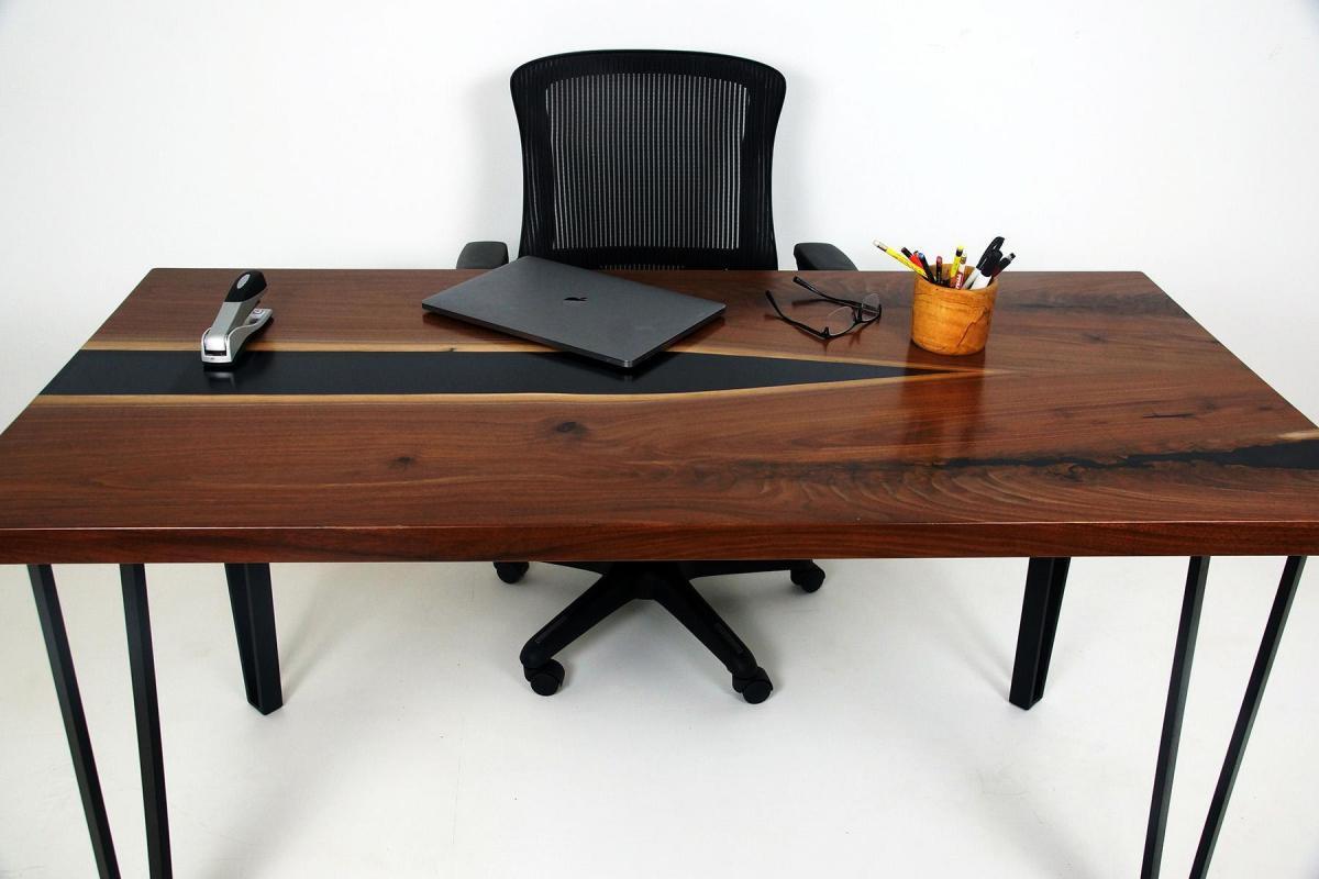 Image Custom Made Walnut Desk With Black Epoxy