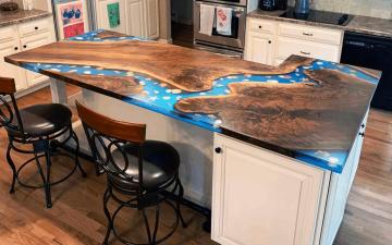 Custom Made Countertop With Epoxy & Embedded Seashells