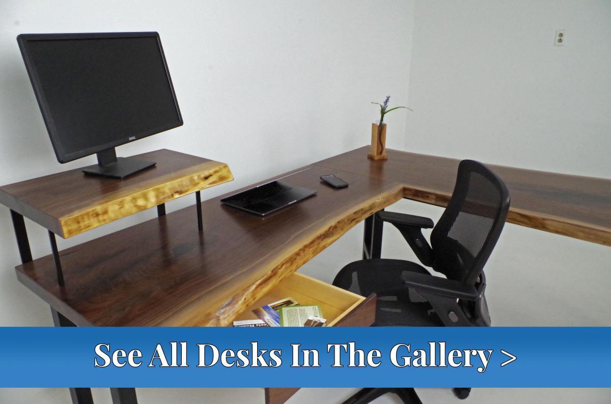 Image Custom Office Desk - L-Shaped Live Edge Desk With Epoxy