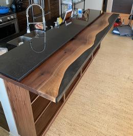 Live Edge Walnut Bookcase & Counter With Black & Gold E