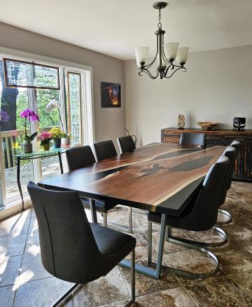 Walnut Dining Table With Black Epoxy Rivers