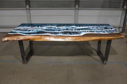 Ocean Scene Coffee Table With Live Edge & Walnut Wood 1