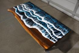 Ocean Scene Coffee Table With Live Edge & Walnut Wood 1