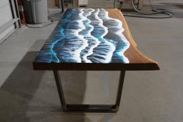Ocean Scene Coffee Table With Live Edge & Walnut Wood 1