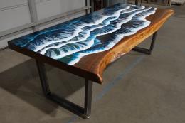 Ocean Scene Coffee Table With Live Edge & Walnut Wood 1