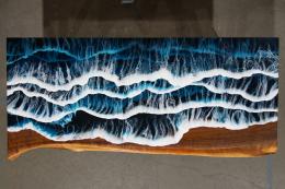 Ocean Scene Coffee Table With Live Edge & Walnut Wood 1