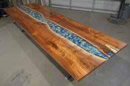 Walnut Conference Table With Engraved Logo & Epoxy Embe