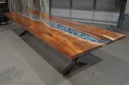 Walnut Conference Table With Engraved Logo & Epoxy Embe