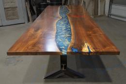 Walnut Conference Table With Engraved Logo & Epoxy Embe