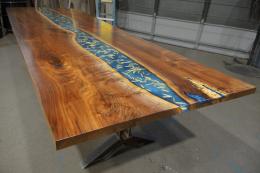 Walnut Conference Table With Engraved Logo & Epoxy Embe