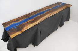 Live Edge Walnut Countertop With LED Lights & Blue Epox