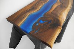 Live Edge Walnut Countertop With LED Lights & Blue Epox