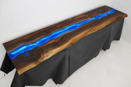 Live Edge Walnut Countertop With LED Lights & Blue Epox